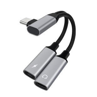 弯头Type c耳机转换器充电转接头一分二适用苹果15华为荣耀三星手机22款ipad平板pro连接线tpc转3.5mm圆孔AUX