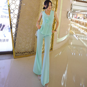 喇叭裤 气质荷叶边显瘦时尚 两件套 新款 洋气雪纺衫 套装 女2025夏季