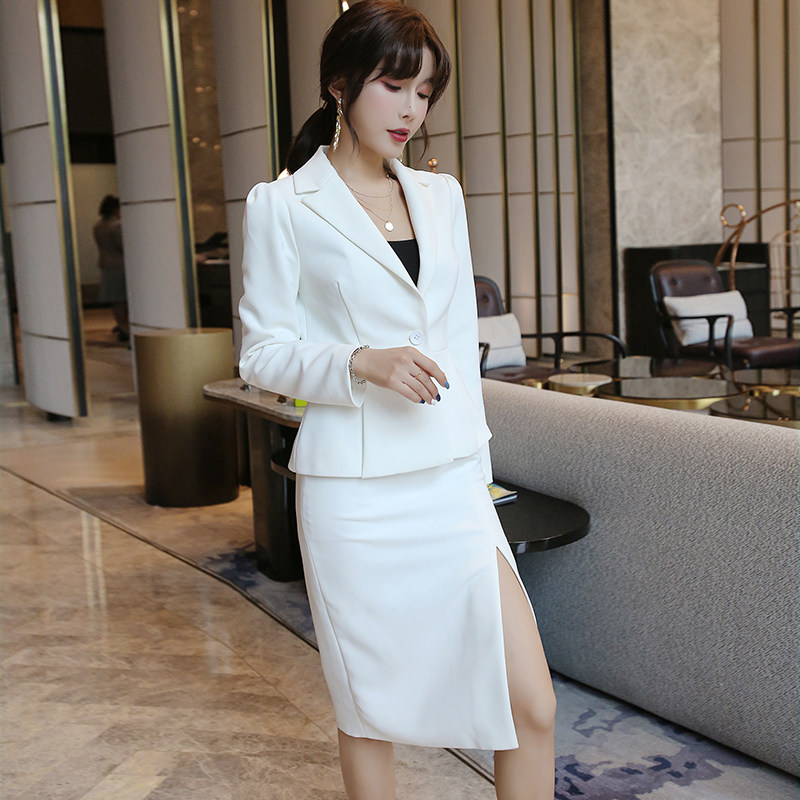 WHITE TEMPERAMENT PROFESSIONAL SUIT 2021 SPRING SUIT NEW MANAGER TO WORK SMALL SUIT SLIT HIP SHORT SKIRT WOMAN