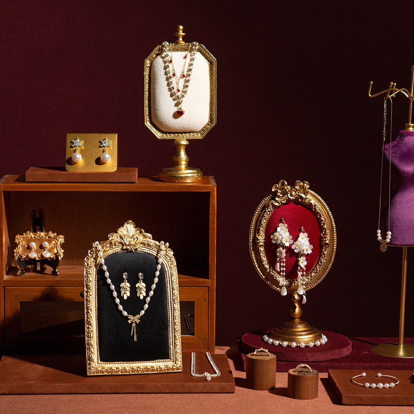 复古欧式耳钉收纳耳饰饰品展示架绒布相框首饰耳环项链珠宝展架,饰品/流行首饰/时尚饰品新,首饰展示架,淘宝优惠券,粉丝福利购,淘宝优惠卷