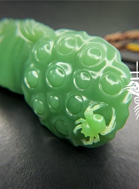 *吉祥玉易坊*俄罗斯碧玉 呱呱来 财福从天降 青蛙蜘蛛 莲蓬大把玩