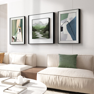 饰画沙发背景墙挂画三联抽象肌理风景绿色壁画 叙章现代简约客厅装