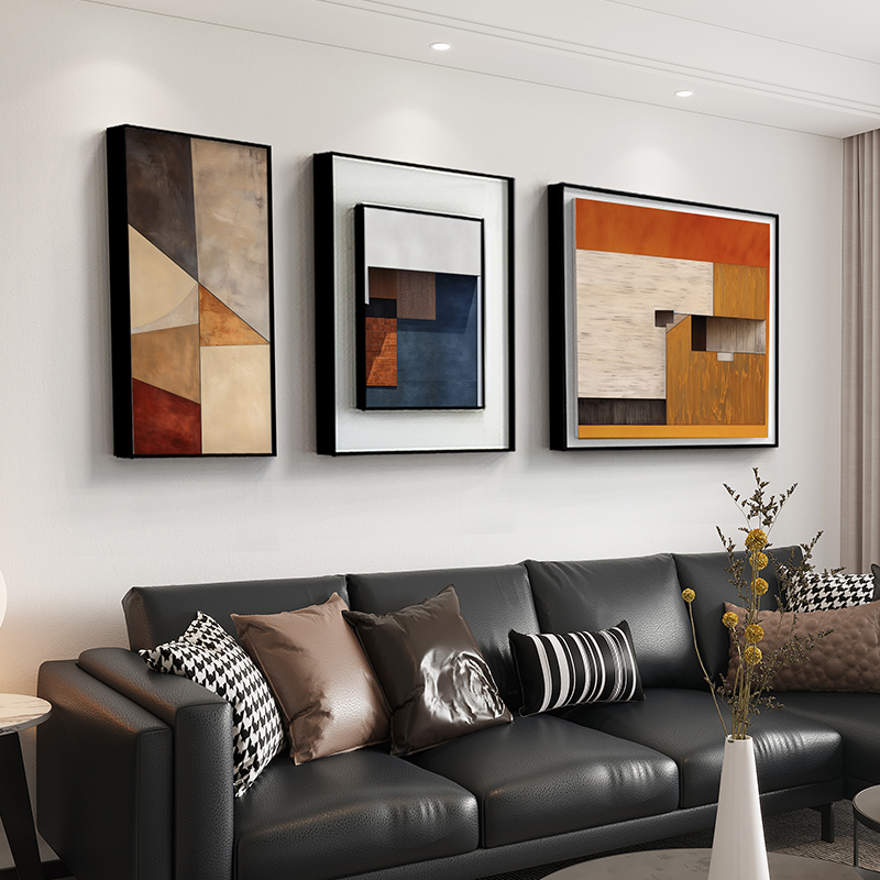 何等姿态 现代简约客厅装饰画沙发背景墙画三联组合抽象色块挂画图片