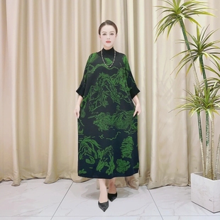 9724黑绿色羊毛气质设计师秋冬长款轻奢针织连衣裙时尚玥玥羊