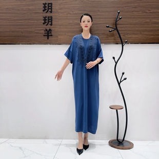 A430蓝色针织连衣裙收腰显瘦设计师优雅时尚 玥玥羊 气质复古夏季