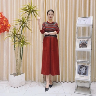 A207波西米亚红设计气质秋冬轻奢针织连衣裙时尚 复古玥玥羊