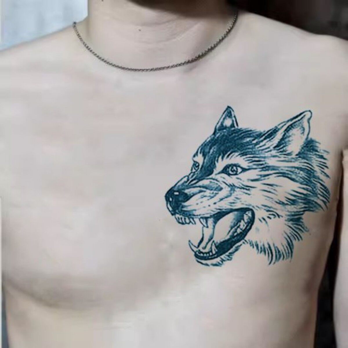 狼头持久防水纹身贴 男胸前霸气男女手臂花臂 3D滴血狼头刺青贴纸