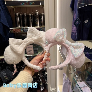 香港迪士尼 粉色白色蝴蝶结米妮发箍发箍米老鼠发箍头饰发饰甜美