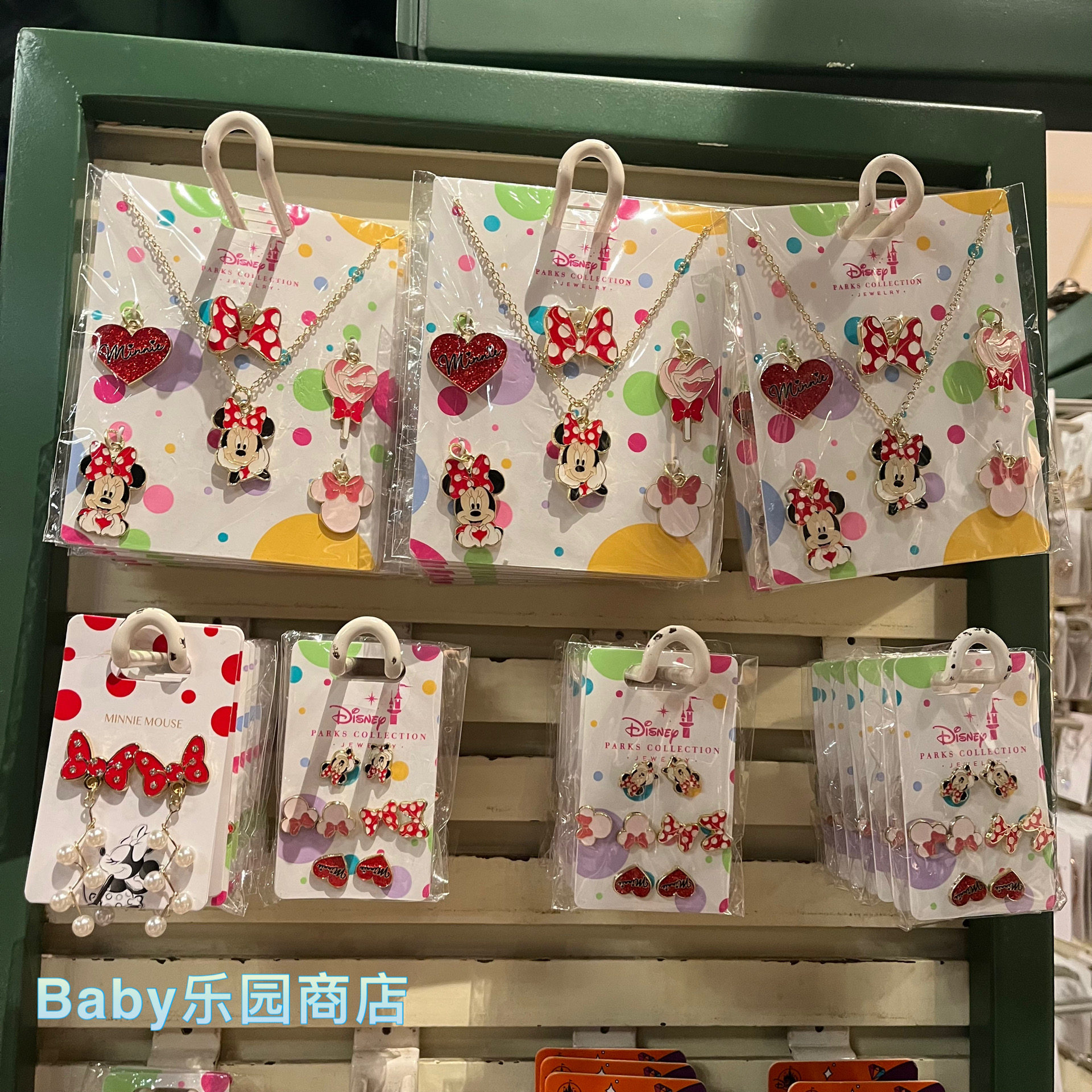 香港迪士尼 米妮卡通成人项链 可爱甜美耳环 蝴蝶结吊坠耳饰 耳钉
