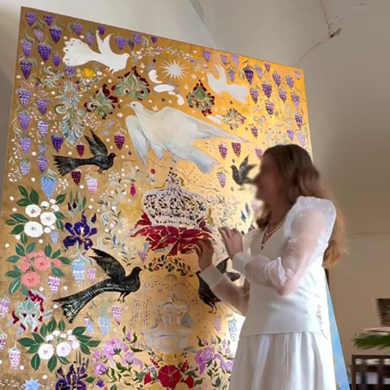 鎏金花鸟装饰画新中式轻奢酒店民宿客厅挂画吉祥寓意茶室艺术壁画