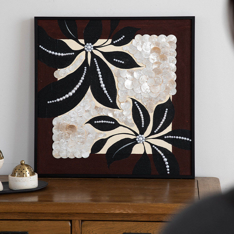 法式中古风轻奢贝壳高级感装饰画现代简约客厅玄关艺术感卧室挂画