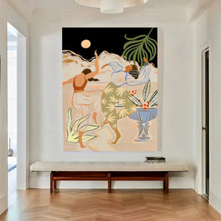 与月共舞Arty 饰画简约自然动感女性主题玄关挂画 Guava艺术客厅装