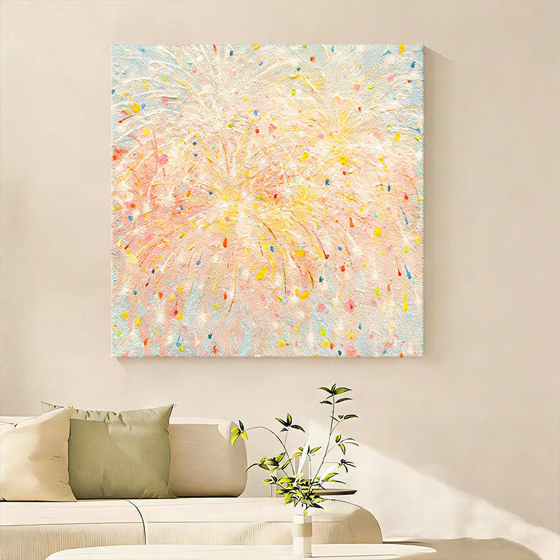 法式客厅装饰画彩色烟花沙发背景墙小众壁画多巴胺卧室床头挂画