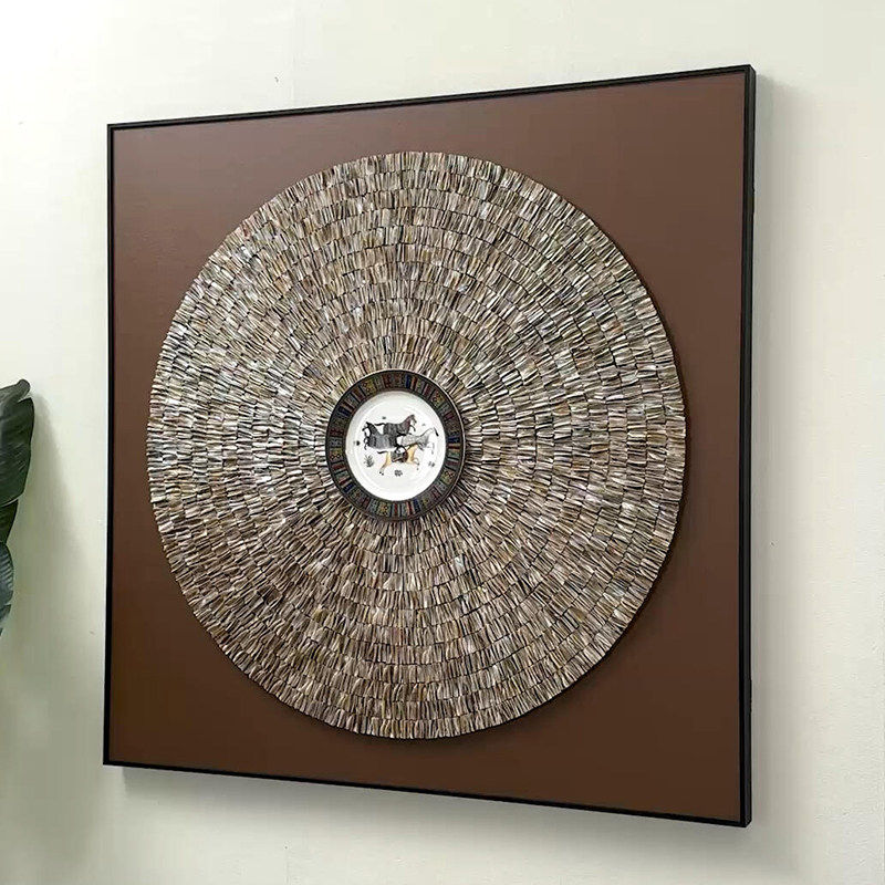 《万马奔腾》意式轻奢客餐厅装饰画贝壳办公室挂画艺术书房壁画