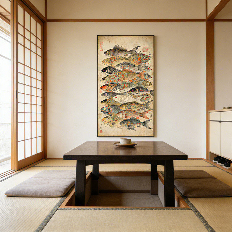 锦鲤新中式餐厅玄关画装饰画寓意好2026新款客厅沙发背景墙挂画