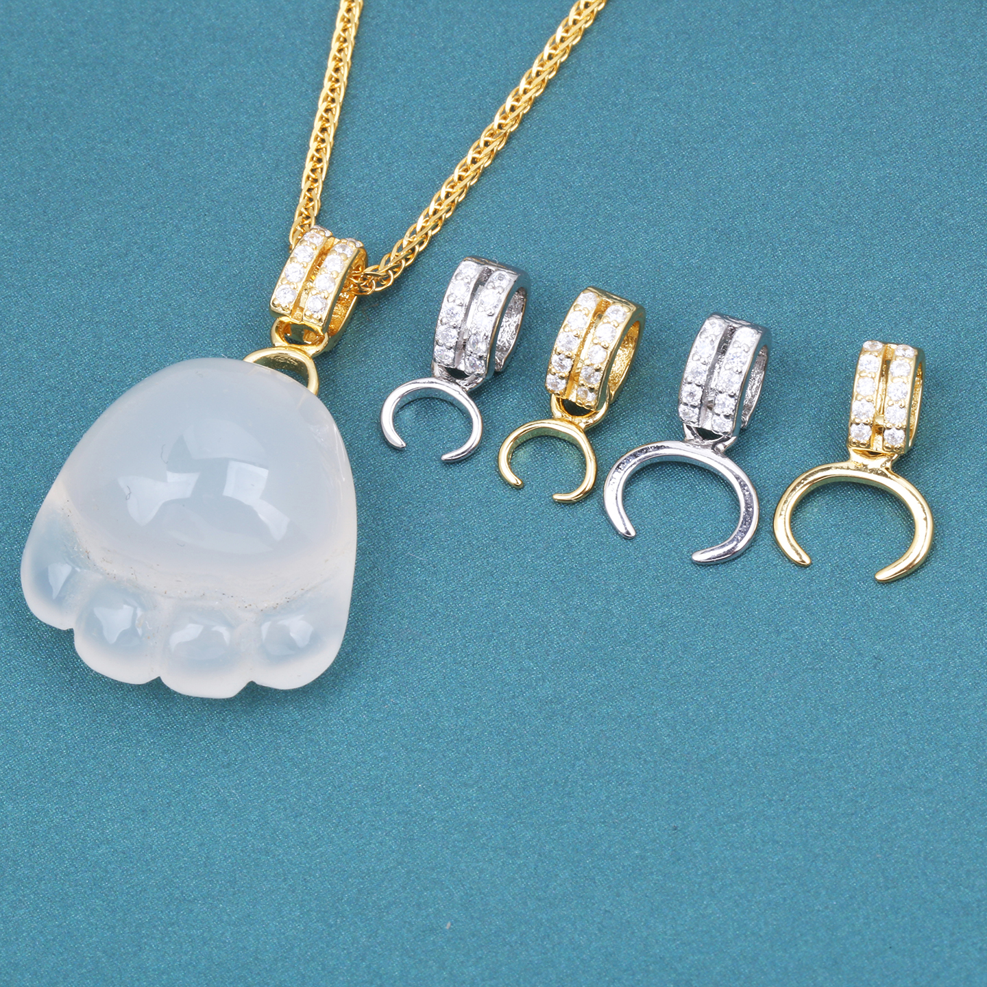 s925纯银镀18k金色牛鼻孔扣无事牌横孔扣左右孔夹扣diy玉坠吊坠扣