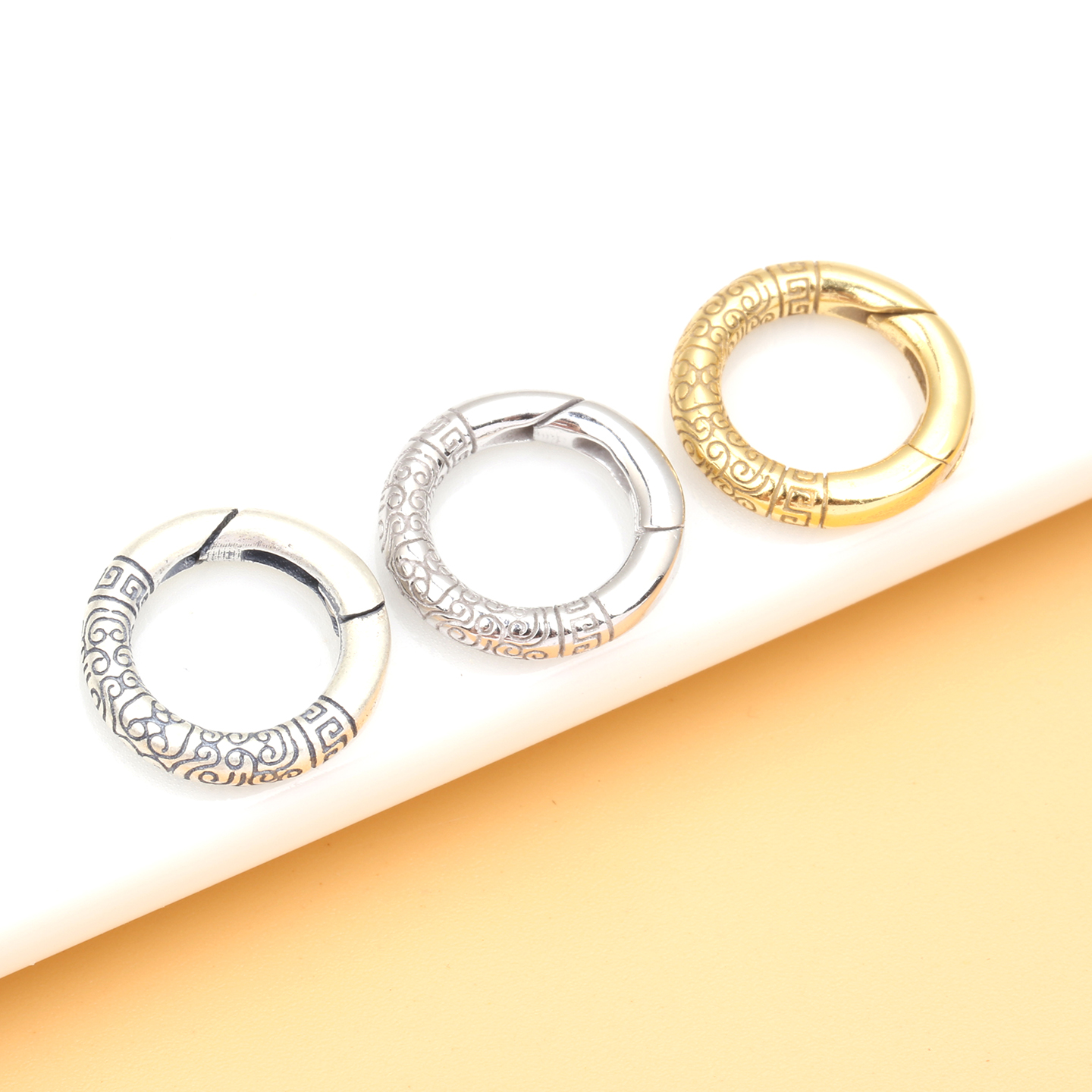 S925纯银弹簧扣纹复古圆环连接扣