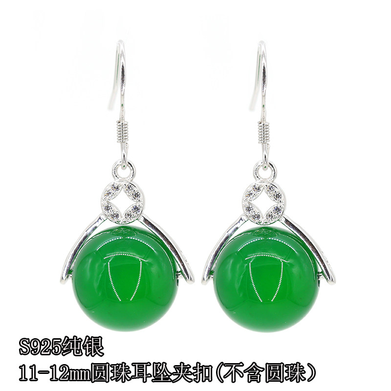 s925纯银耳钩圆珠夹扣翡翠银扣