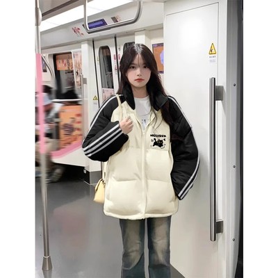 oversize黑白撞色立领棉衣棉服