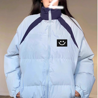 宽松棉袄ins加厚拼色立领棉衣潮