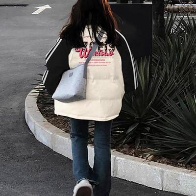 冬季黑白撞色立领保暖棉衣