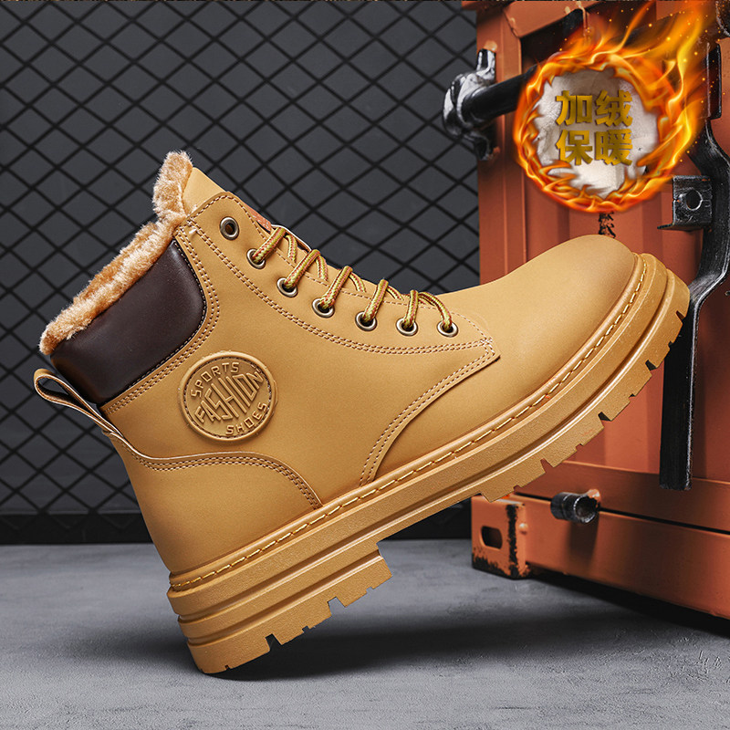 MARTIN BOOTS MENS SHOES WINTER VELVET WARM THICKENED TWO COTTON SHOES HIGH-TOP BRITISH MENS WORKWEAR HUIZHOU RHUBARB LEATHER BOOTS