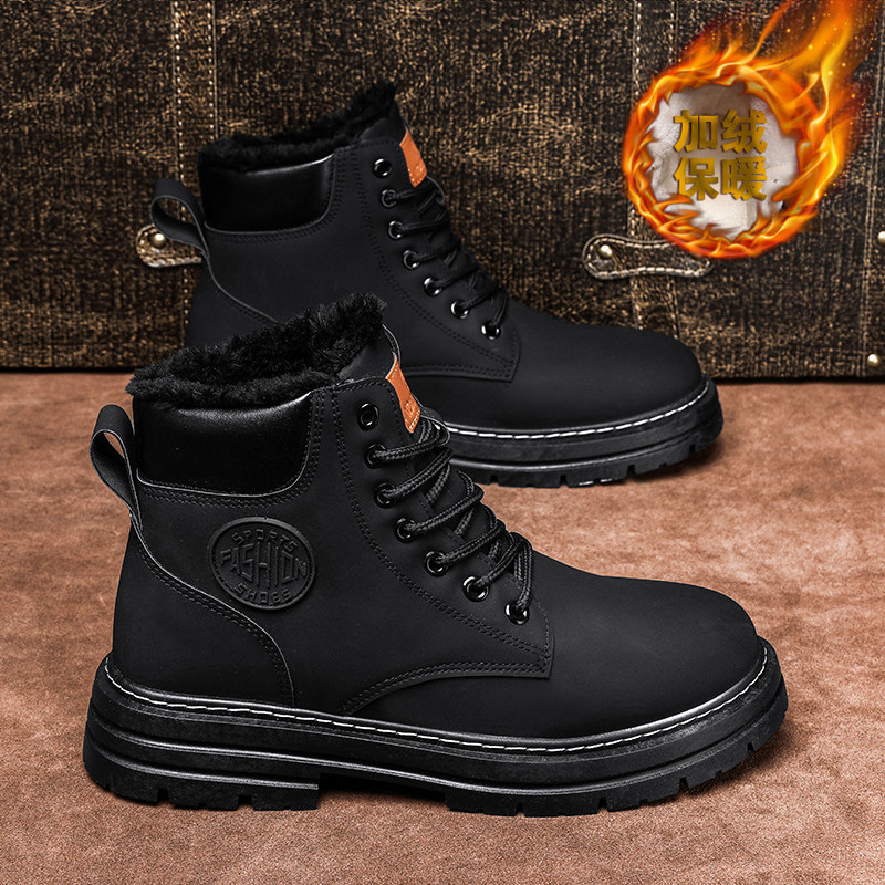 MARTIN BOOTS MENS SHOES WINTER VELVET WARM THICKENED TWO COTTON SHOES HIGH-TOP BRITISH MENS WORKWEAR HUIZHOU RHUBARB LEATHER BOOTS