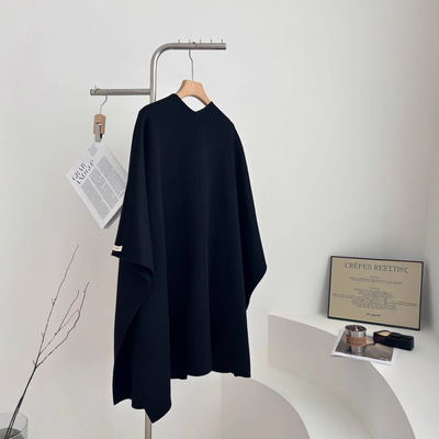 25年秋冬新款韩版宽松时尚通勤百搭中长款100羊毛披肩斗篷外套