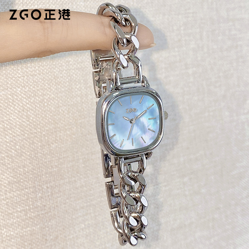 正港ZGO手表女轻奢小众女款2023新款气质贝母方糖女士手链表女生