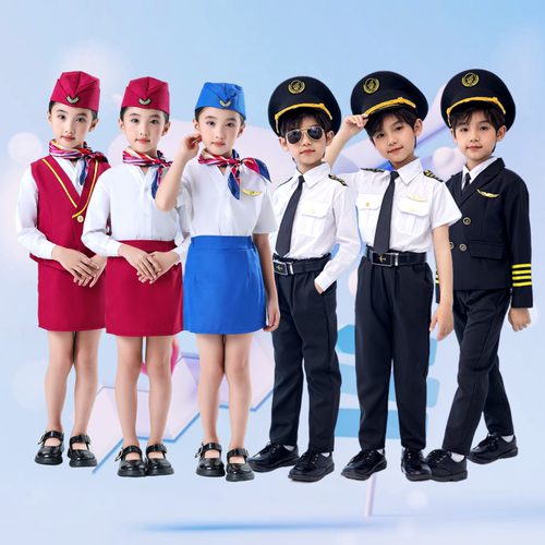 儿童中国机长空姐制服小学生马甲空乘空少飞行员走秀演出职业服装