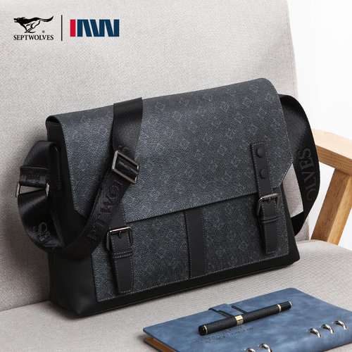 高档休闲单肩包七匹狼商务真皮