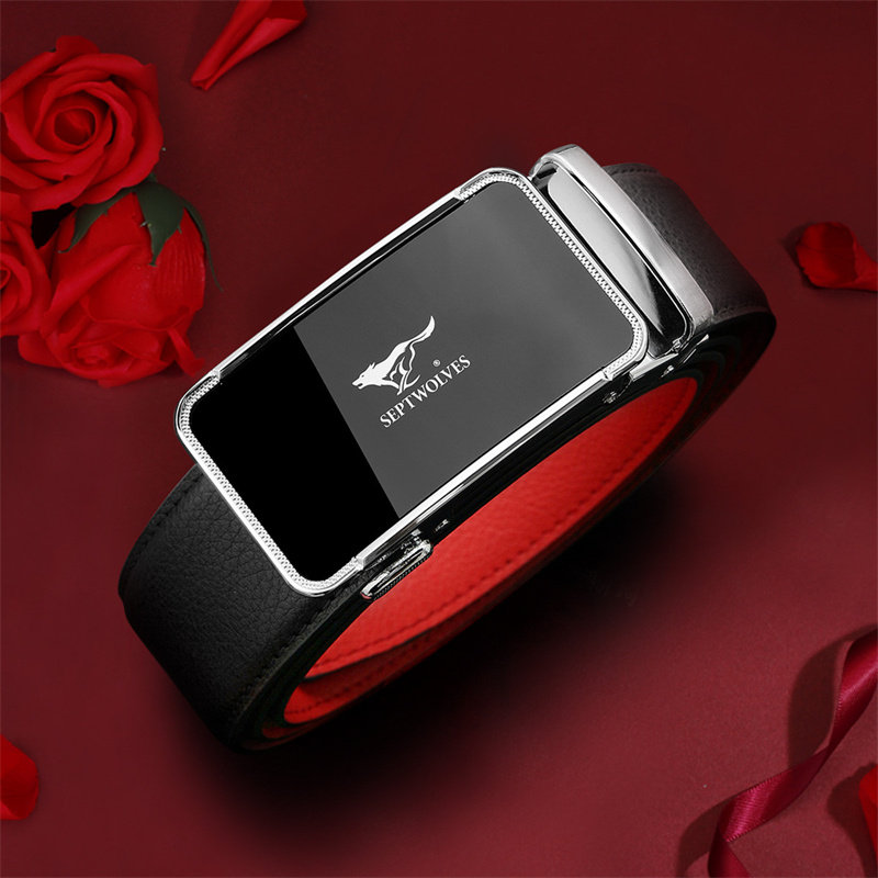 七匹狼2026马年本命年红腰带属马裤带自动扣正品真皮红色皮带男士