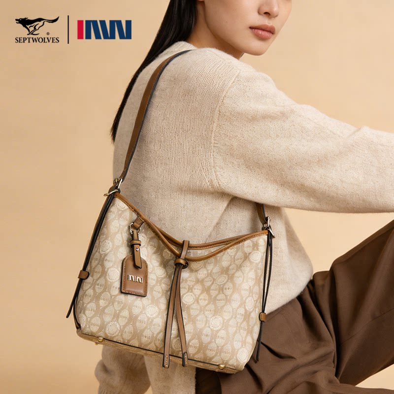 七匹狼女包复古印花托特包大容量通勤单肩斜挎包手提包送女友礼物