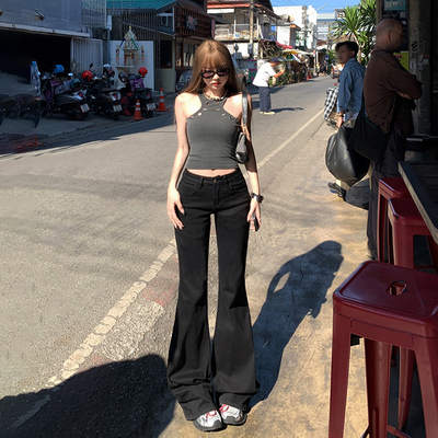 CCURA美式复古辣妹低腰阔腿裤微弹春夏百搭显瘦喇叭裤牛仔裤子女