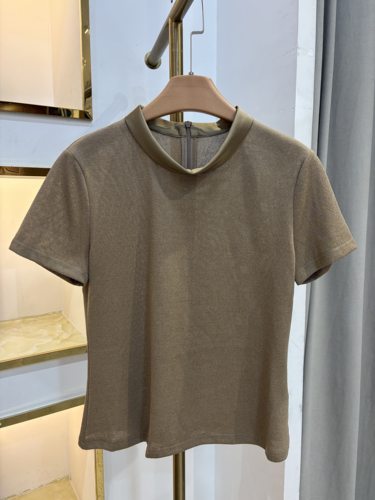 新品拼色正肩短袖t恤女2026秋款款修身百搭纯色短款圆领上衣