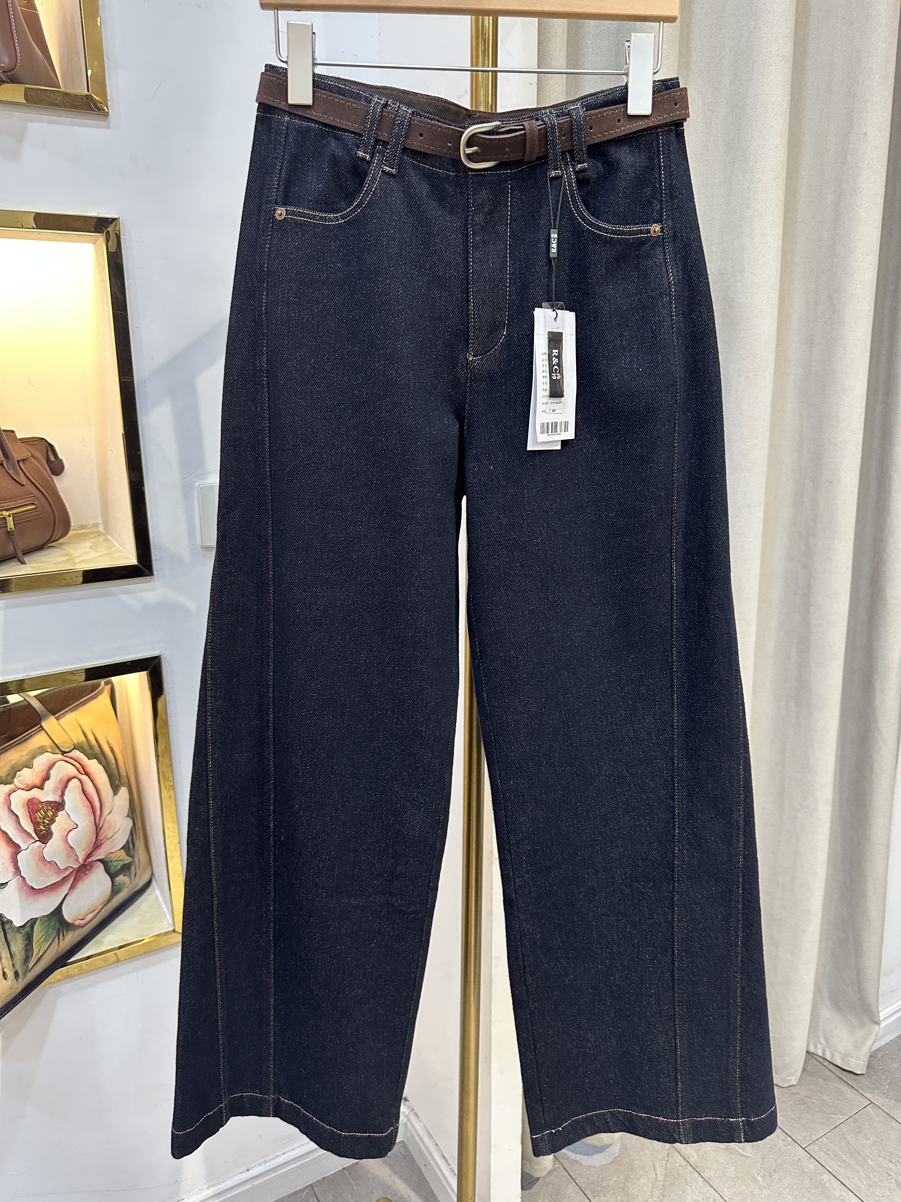 2025冬款时尚复古窄版阔腿牛仔裤深蓝女高腰显瘦加长款,女装/女士精品,休闲裤,淘宝优惠券,粉丝福利购,淘宝优惠卷