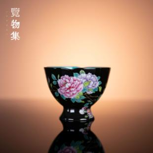 景德镇手绘粉彩牡丹花卉主人杯