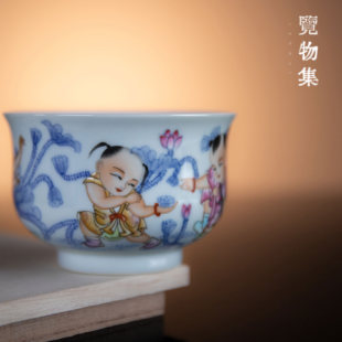 景德镇手绘斗彩五子登科大容量主人杯