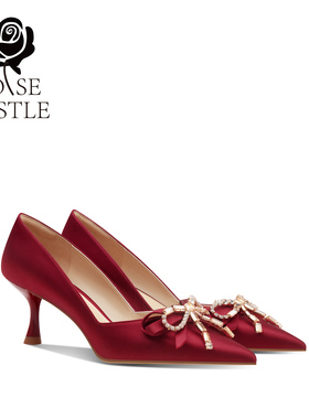 rose castle红色缎面婚鞋女订婚秀禾鞋绝美不累脚新娘结婚高跟鞋