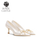 castle 婚鞋 女蝴蝶结水钻白色缎面新娘鞋 rose 高跟不累脚单鞋