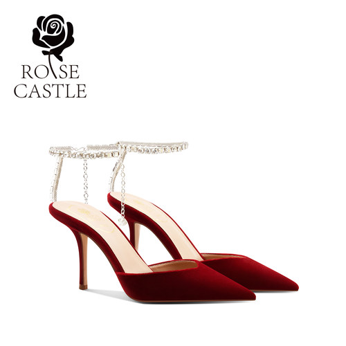 金丝绒水钻尖头高跟新娘婚鞋