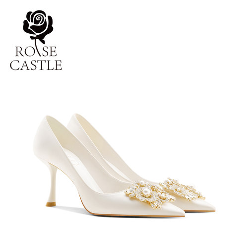 rosecastle白色水钻婚鞋