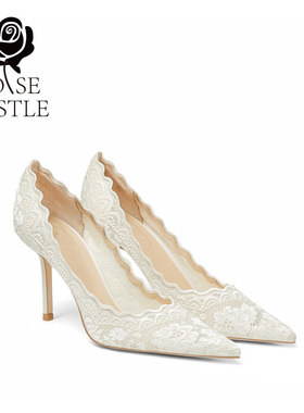 月下蔷薇rose castle法式婚鞋女主婚纱白色蕾丝高跟新娘宴会单鞋