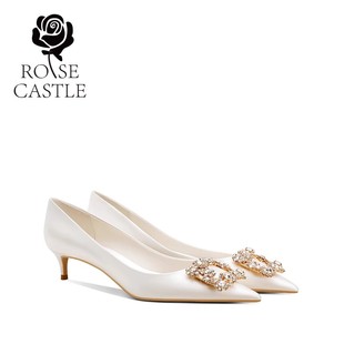 禮服綢緞單鞋 rose 水鉆新娘鞋 女白色低跟婚鞋 castle商場同款 婚鞋