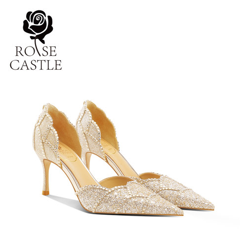 rosecastle时尚水晶花瓣礼服婚鞋