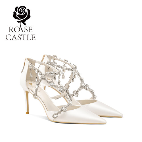 rosecastle流光星辰白色高跟婚鞋