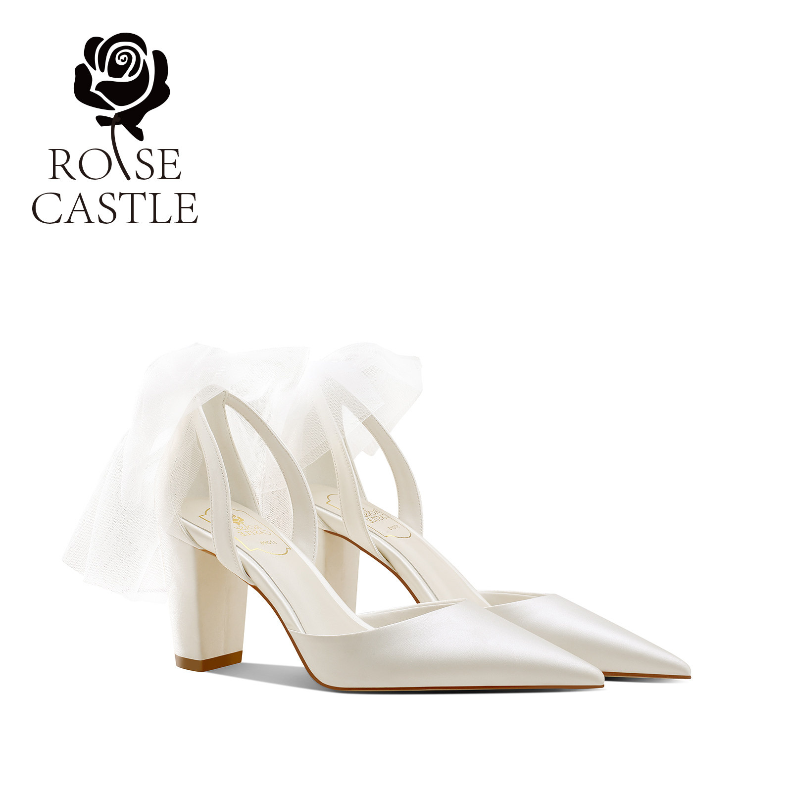 rose castle月影浮光 法式婚鞋女粗跟不累脚新娘高跟鞋包
