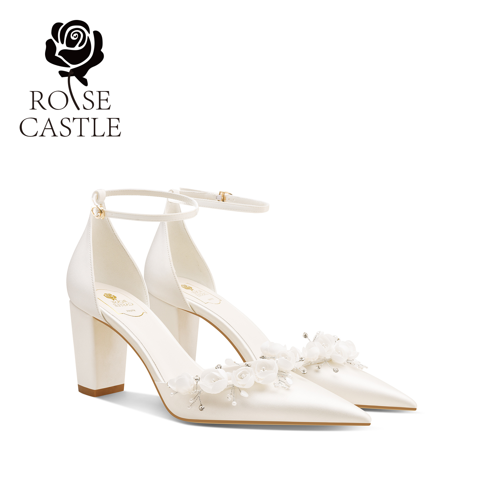 rosecastle婚鞋女缎面高跟凉鞋