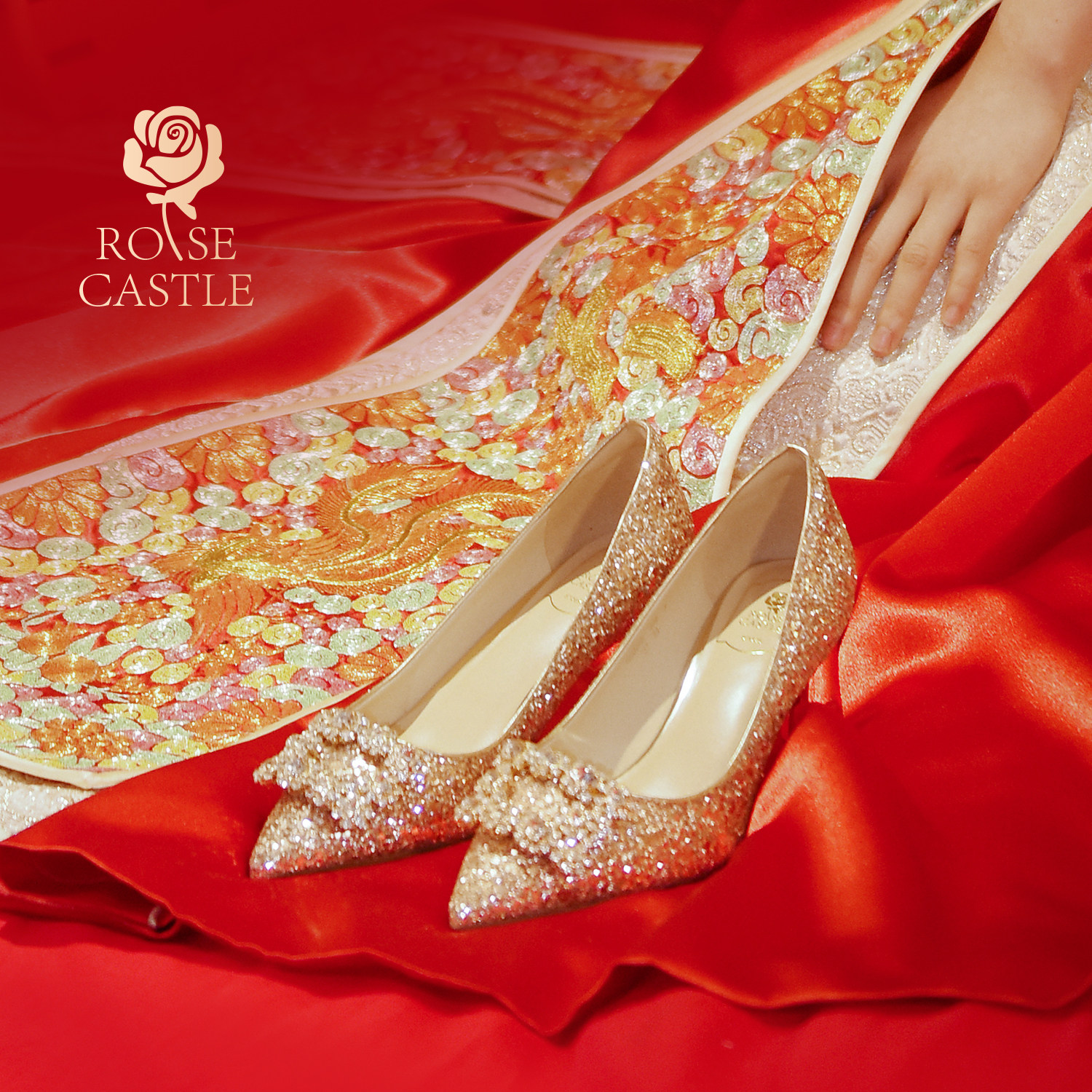 rose castle金色婚鞋秀禾婚纱两穿宴会结婚订婚高跟鞋女新娘鞋,女鞋,婚鞋,淘宝优惠券,粉丝福利购,淘宝优惠卷