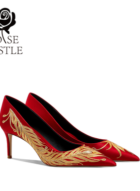 凤尾香罗 rose castle原创中式刺绣婚鞋新娘鞋红色秀禾婚纱高跟鞋